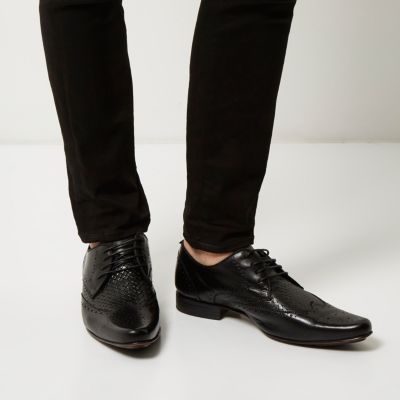 Black leather woven formal shoes